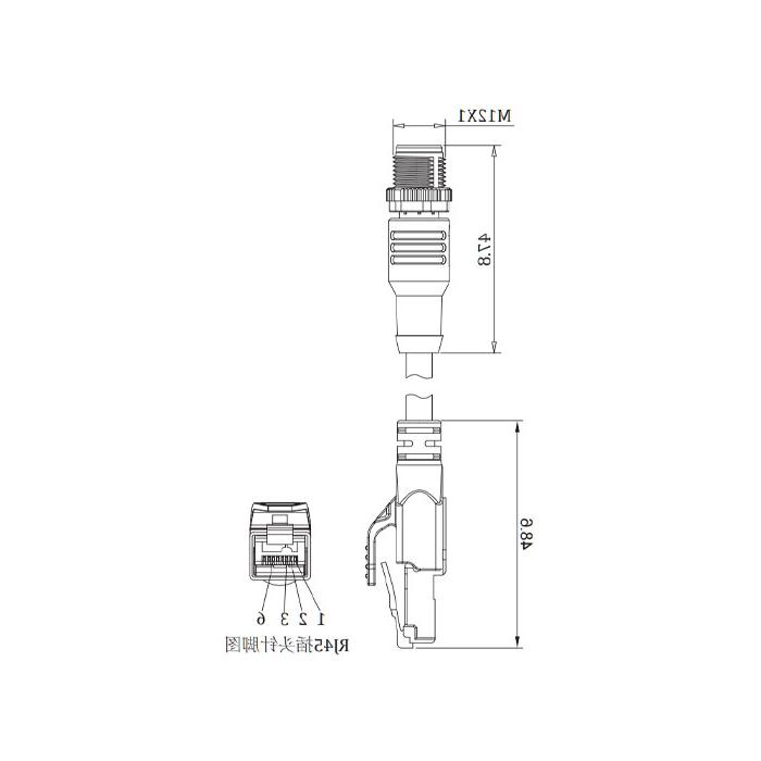 M12 4Pin D-coded 公头直型转RJ45公头直型、双端预铸PVC非柔性电缆、带屏蔽、绿色护套、0C4161-XXX 