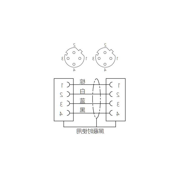 M12 4Pin D-coded、母头直型转母头直型、双端预铸PVC非柔性电缆、灰色护套、64DD63-XXX