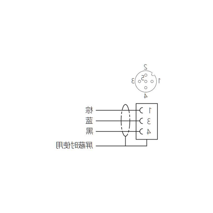 M12 3Pin、母头直型、单端预铸电缆、防焊渣PUR材质、黄色护套、64T011-XXX