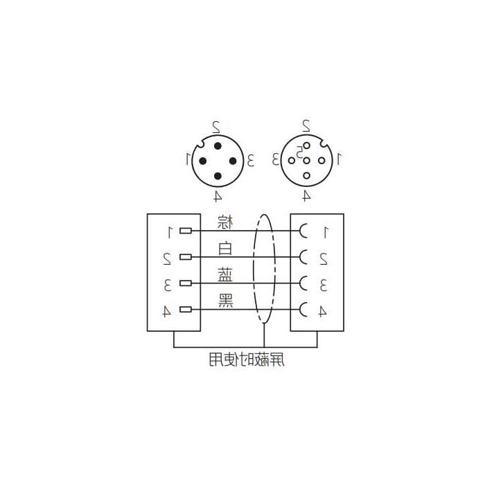 M12 4Pin、母头直型转公头直型、双端预铸PUR柔性电缆、黑色护套、64D181-XXX